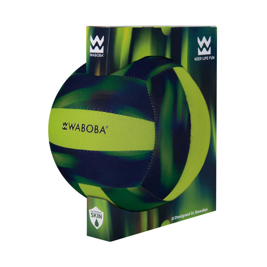 Waboba Beach Volleyball from Sporting Goods, showing a colorful volleyball on a sandy beach.
