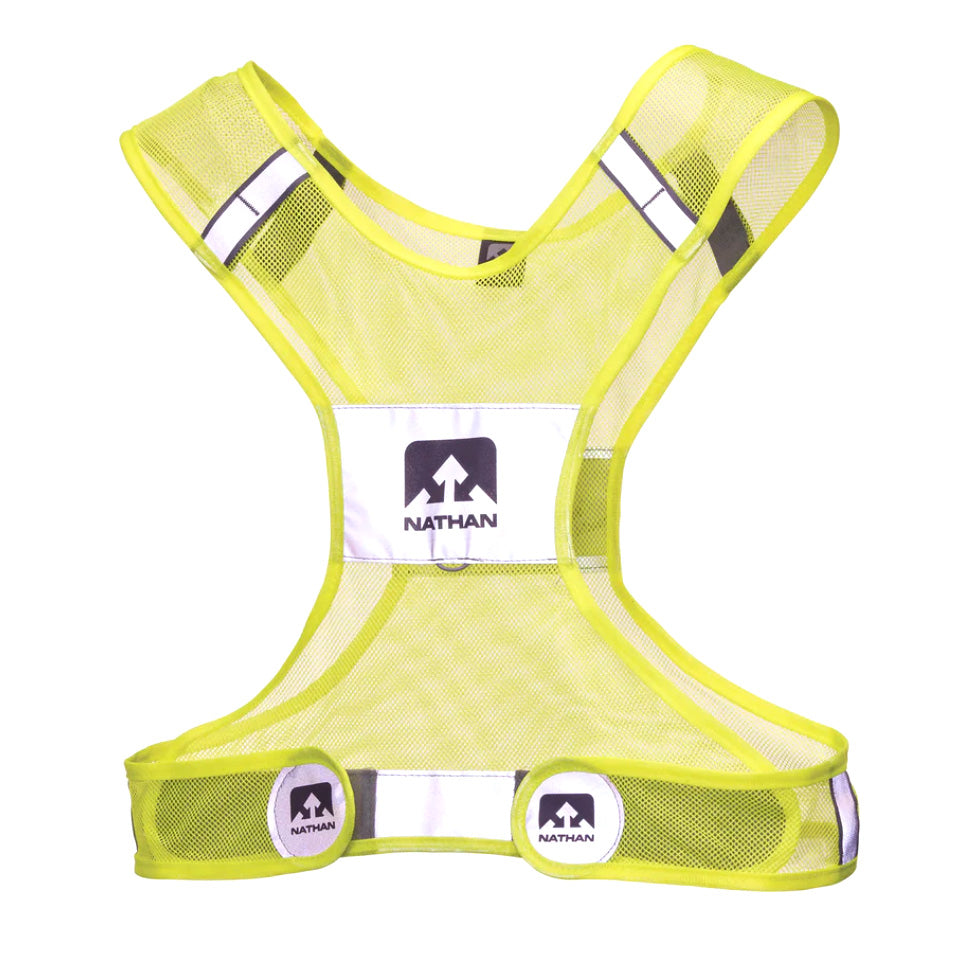 Nathan Streak reflective vest for running, with bright reflective strips and lightweight design for visibility during outdoor exercise.