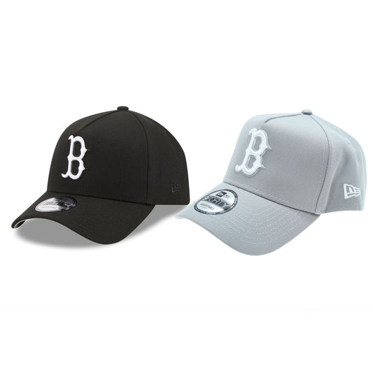 Black New Era 9Forty Boston Red Sox cap with adjustable strap and embroidered team logo on front.