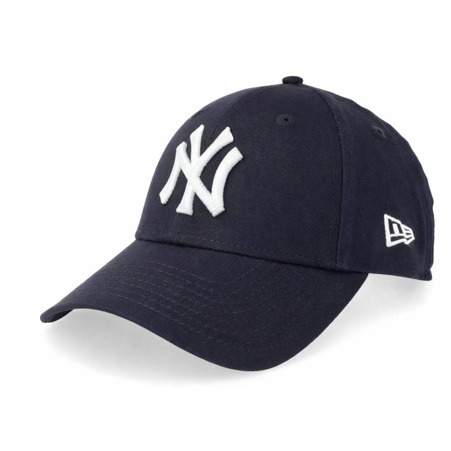 New Era Yankees cap featuring classic team logo, blue baseball cap, and adjustable strap, sports apparel for fans.