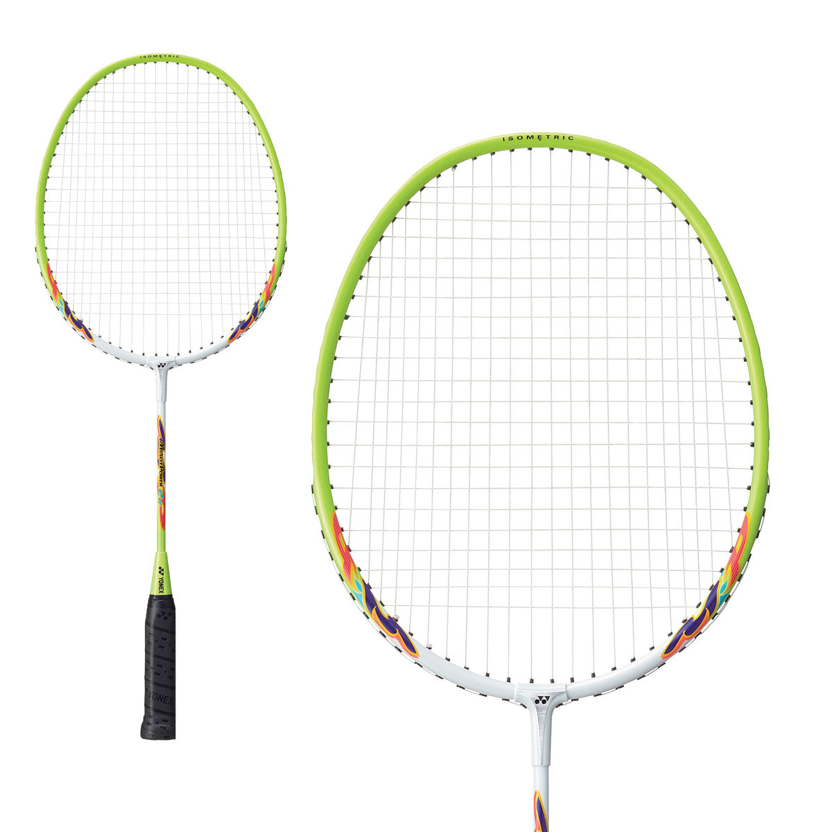 Yonex Muscle Power 2 Junior badminton racket with lightweight frame and grip suitable for young players.
