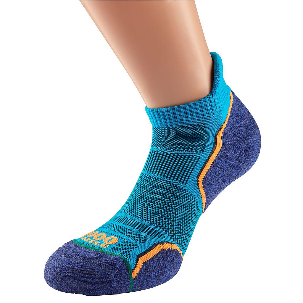 Pair of 1000 Mile Run Socklet men's twin pack, performance running socks in black with cushioning and arch support.