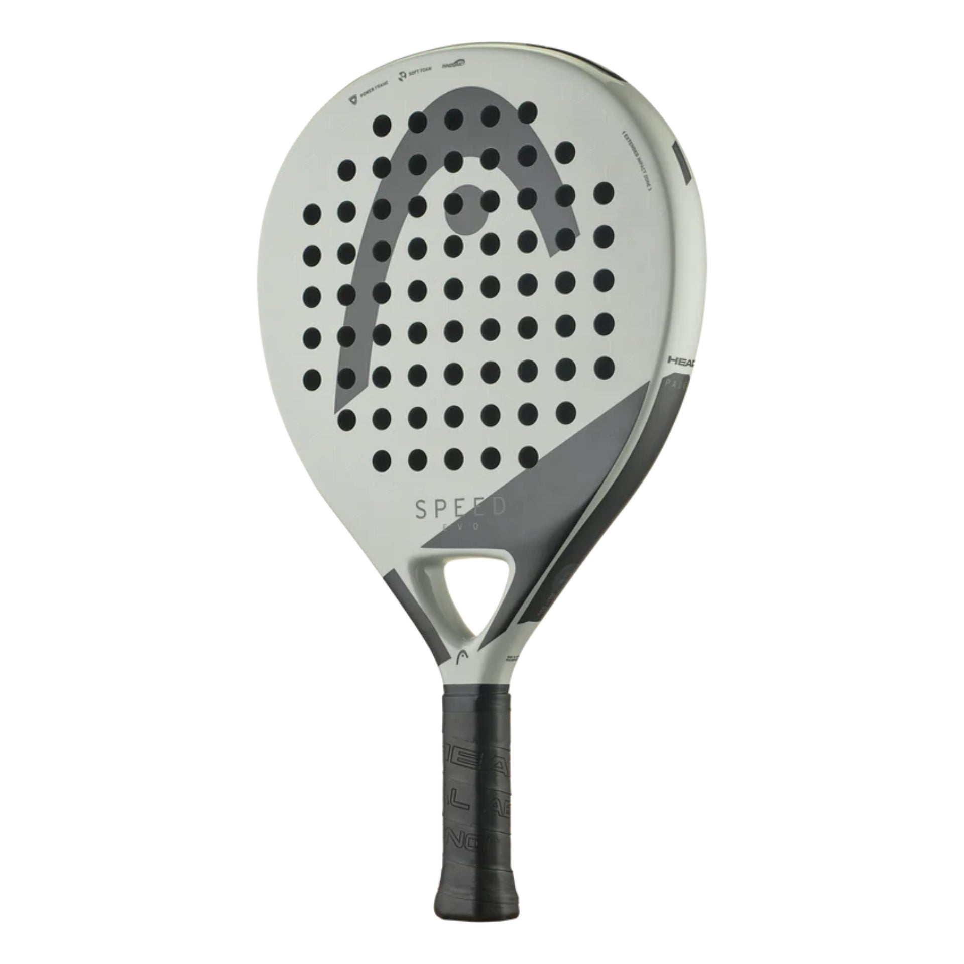 Head Evo Speed 2025 Padel Racket for sporting goods, showcasing its sleek design and grip details.