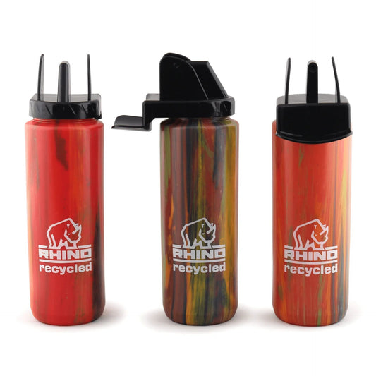 Rhino Eco Hygiene water bottle for sports, made of eco-friendly materials, with a screw-on lid and ergonomic design.