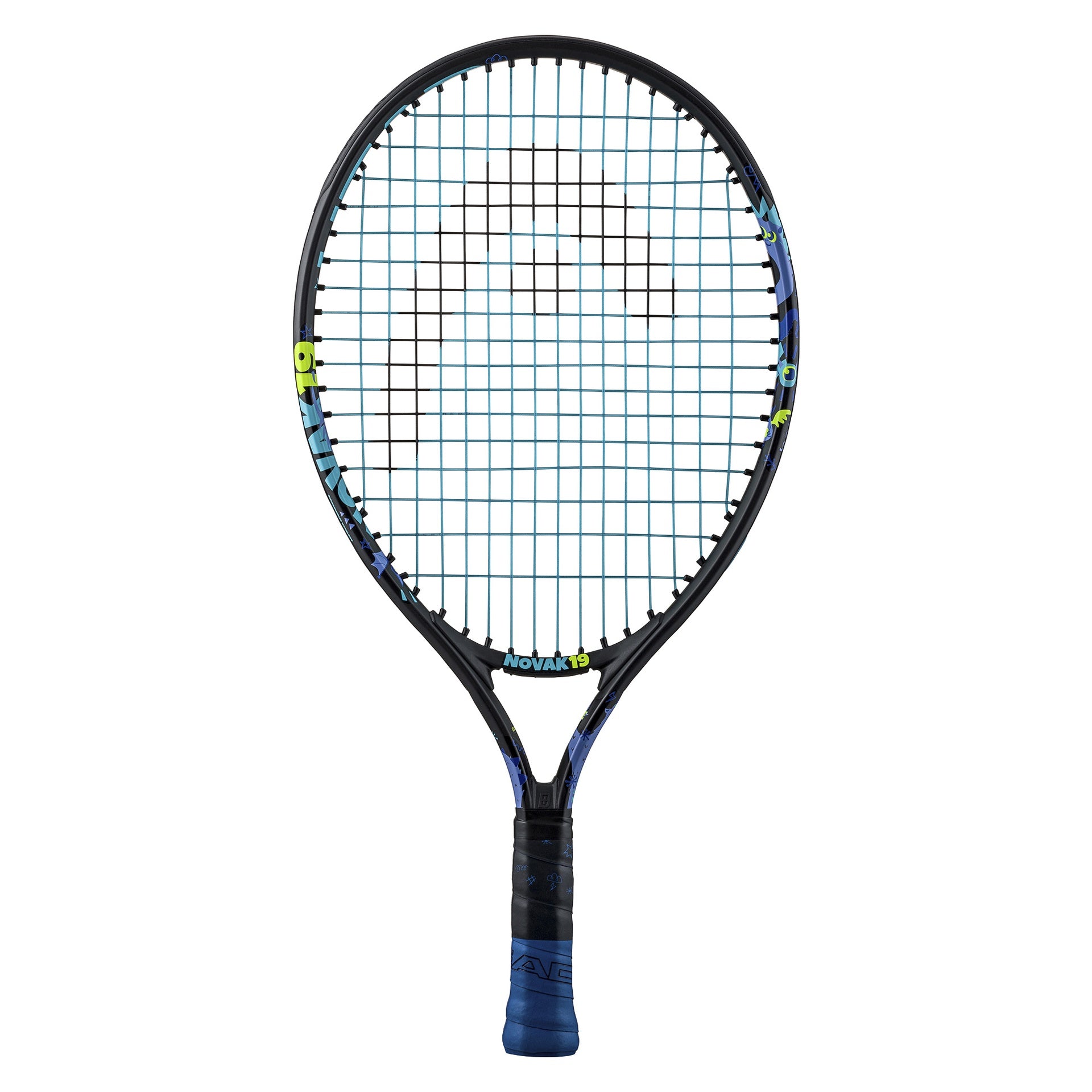 Head Novak Junior tennis racket with a lightweight frame and colorful grip, ideal for young players and beginners.