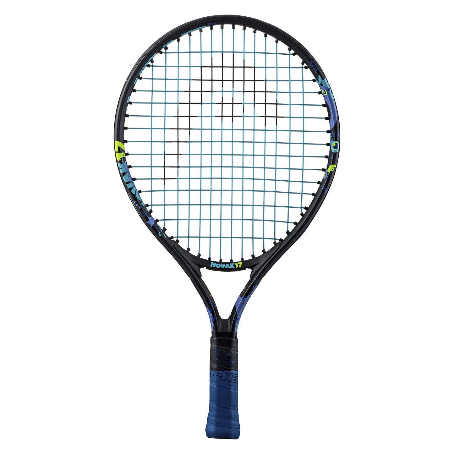 Head Novak Junior tennis racket with lightweight frame and colorful design, ideal for young players.