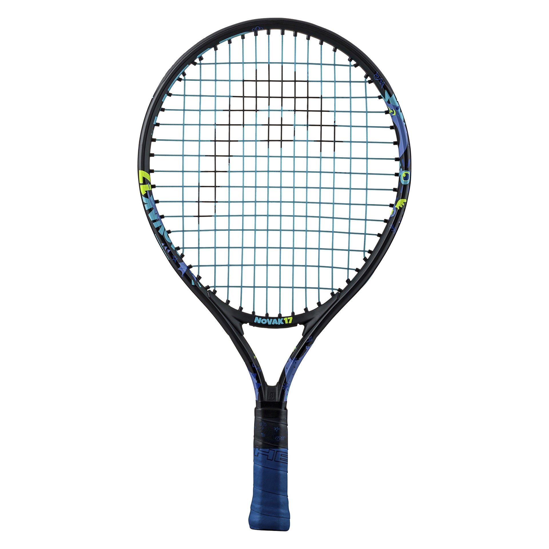 Head Novak Junior tennis racket with lightweight frame and colorful design, ideal for young players.