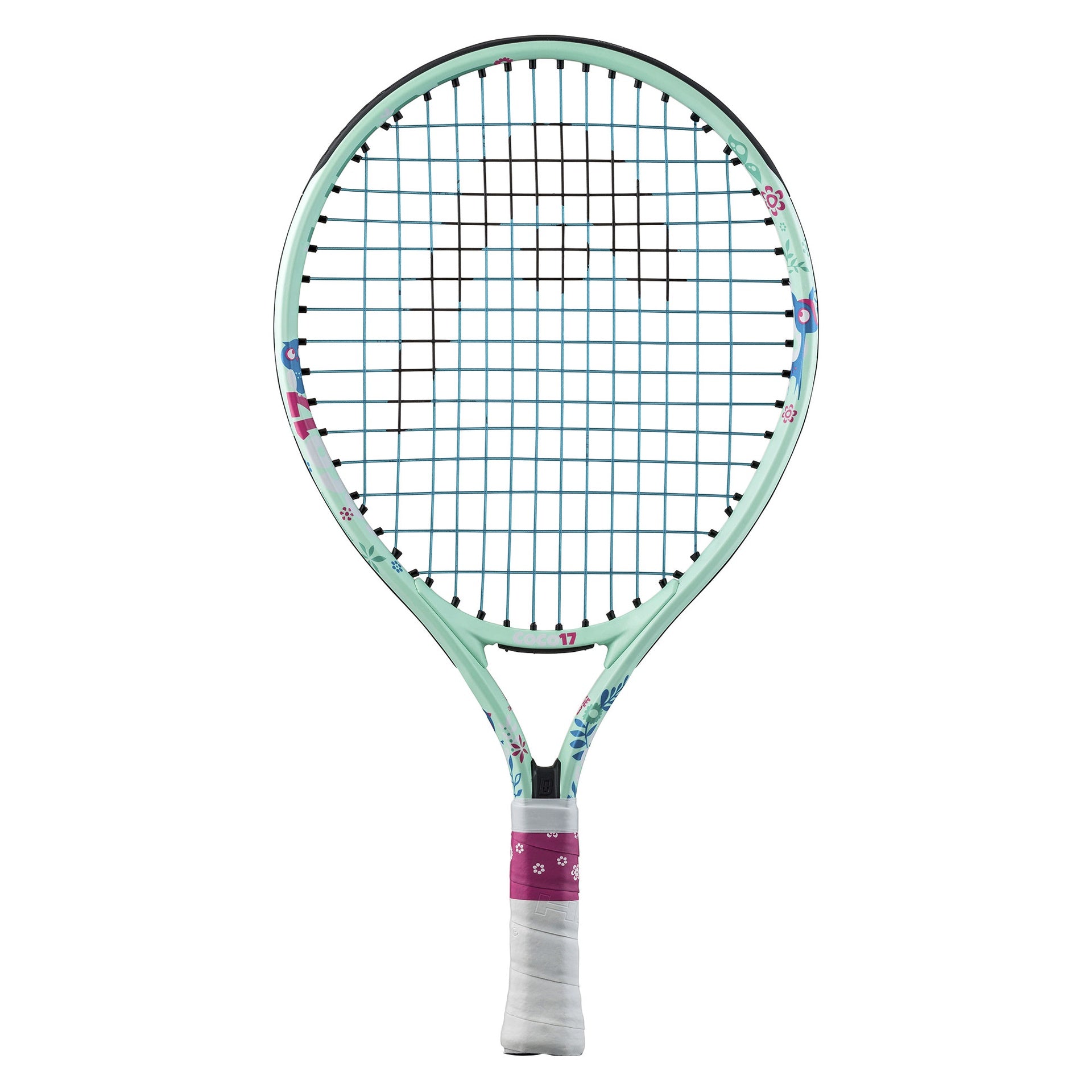 Head Coco Junior tennis racket, lightweight sporting goods with a pink and purple design for young players.