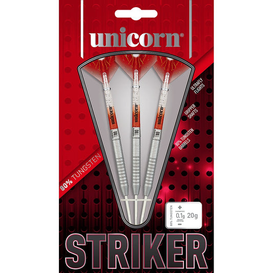 Unicorn Unicorn Striker 80% Tungsten Darts with colorful dart flights for professional dart playing in sporting goods.