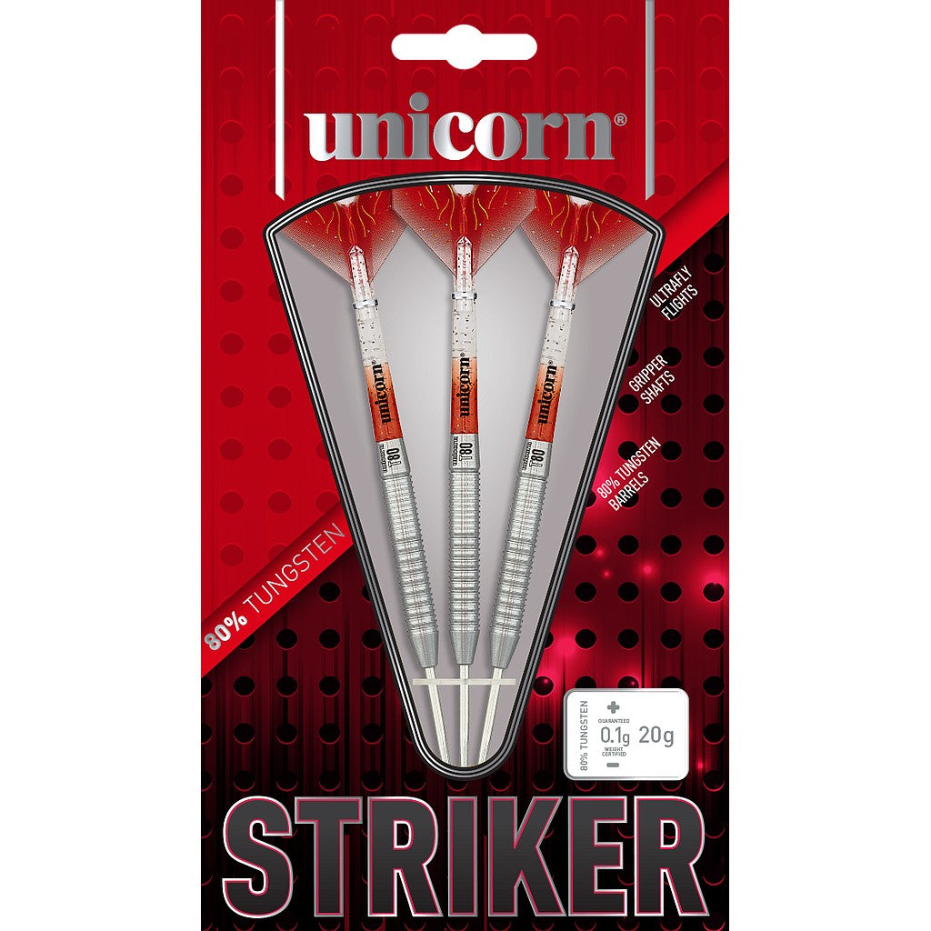 Unicorn Unicorn Striker 80% Tungsten Darts with black and silver finish, sporting goods product for dart enthusiasts.