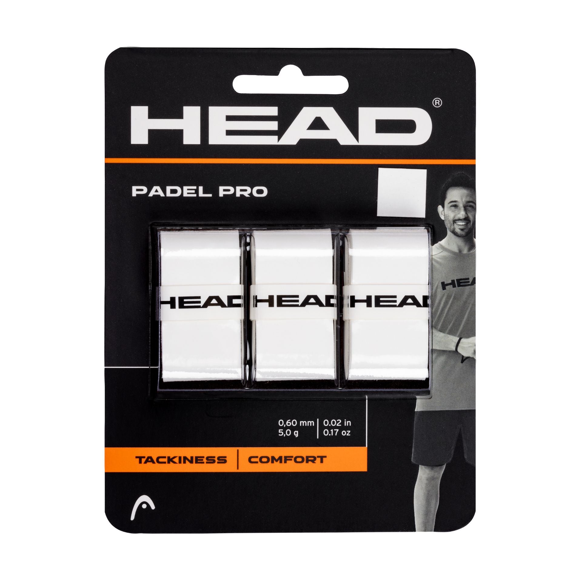 Head Padel Pro overgrip for tennis and padel rackets, showing a close-up of the grip with branding and textured surface.