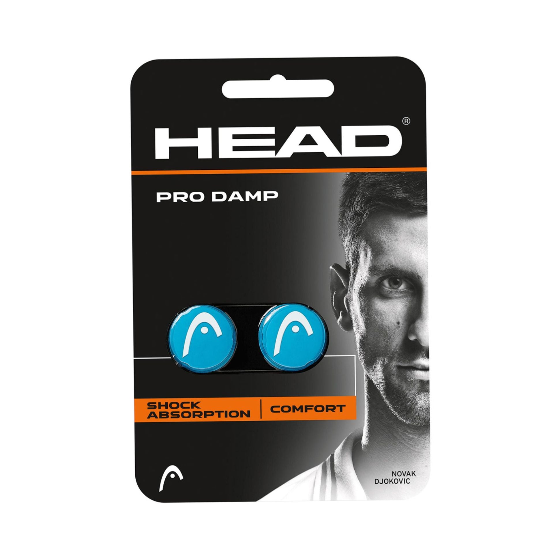 Head Pro Damp Tennis Dampener attached to tennis racket string for reducing vibration and improving comfort during play.
