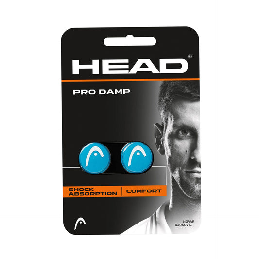 Head Pro Damp Tennis Dampener attached to tennis racket string for reducing vibration and improving comfort during play.