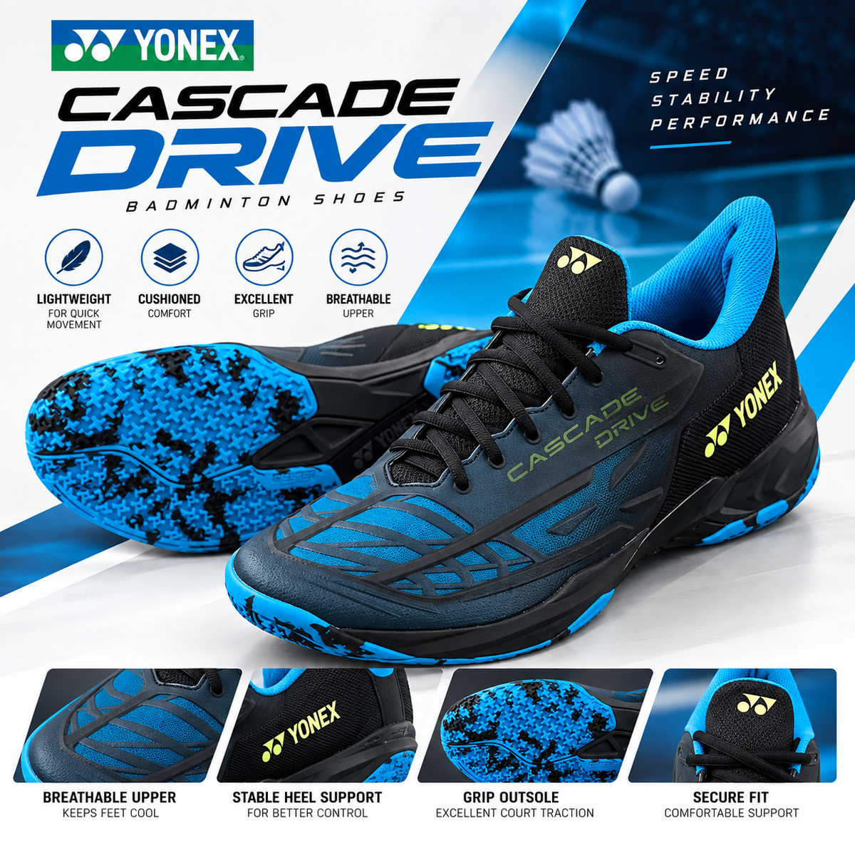 Yonex Cascade Drive Badminton Shoes – Blue/Black