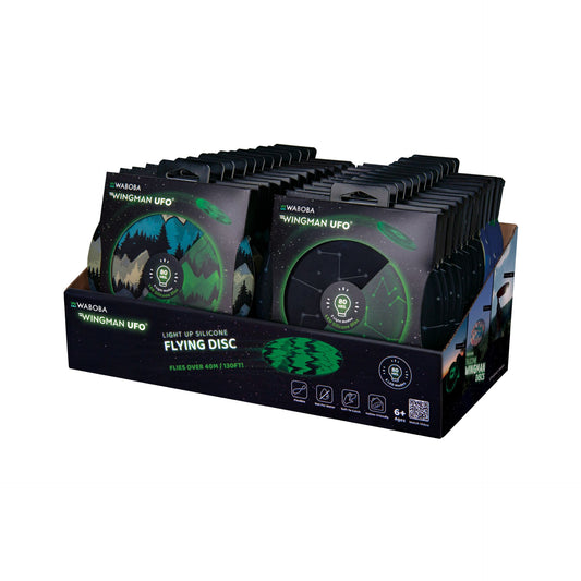Waboma Wingman UFO LED flying disc from Waboba with glowing LED lights, perfect for outdoor flying games and sports.