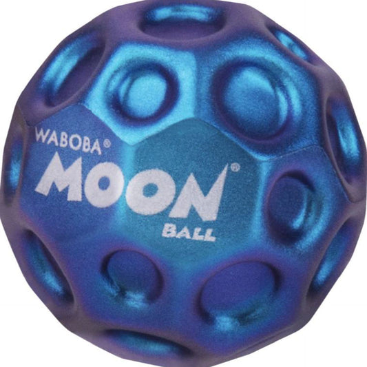 Iridescent Waboba Moon Ball for outdoor play, shiny spherical sporting goods ball with a colorful, reflective surface.