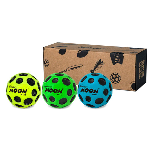 Waboba Moon Balls pack of 3, colorful sporting goods bounce balls for outdoor play and recreational activities.
