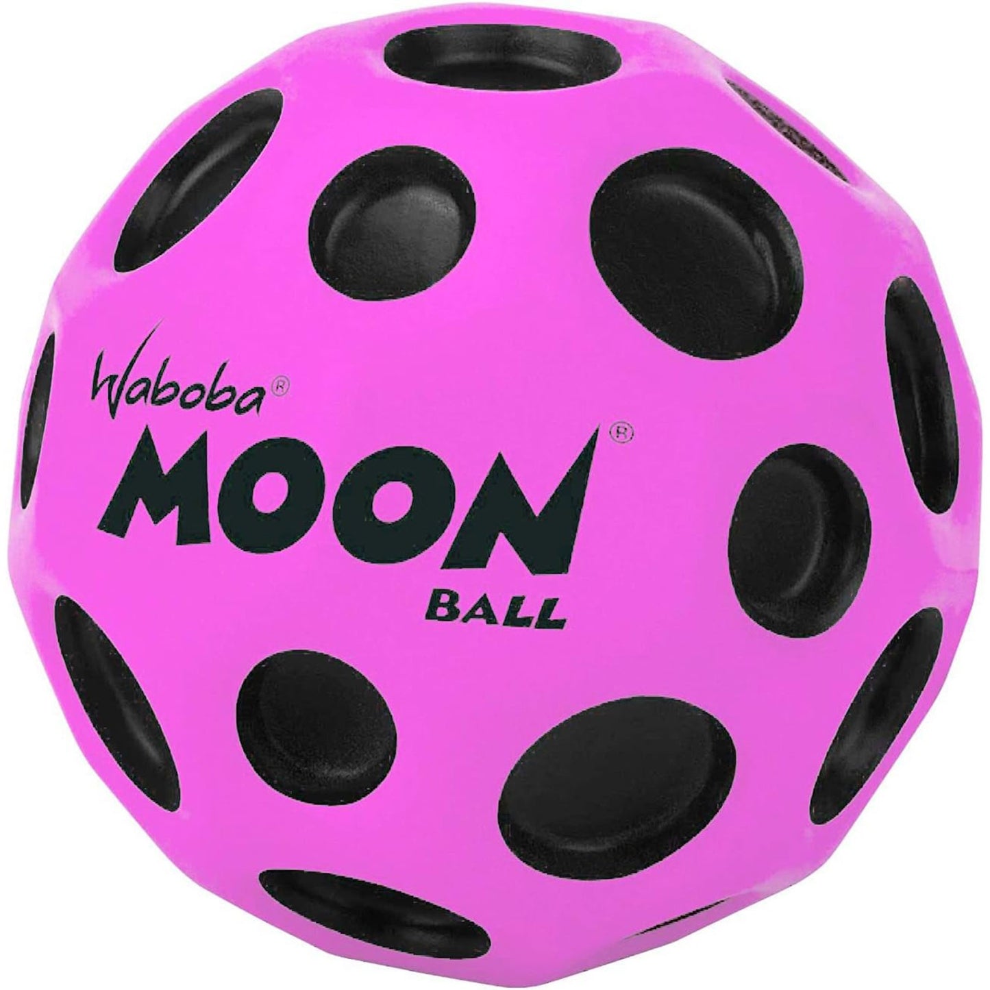 Waboma Original Moon Ball bouncing on grass, colorful rubber sporting good by Waboba designed for outdoor play and fun.