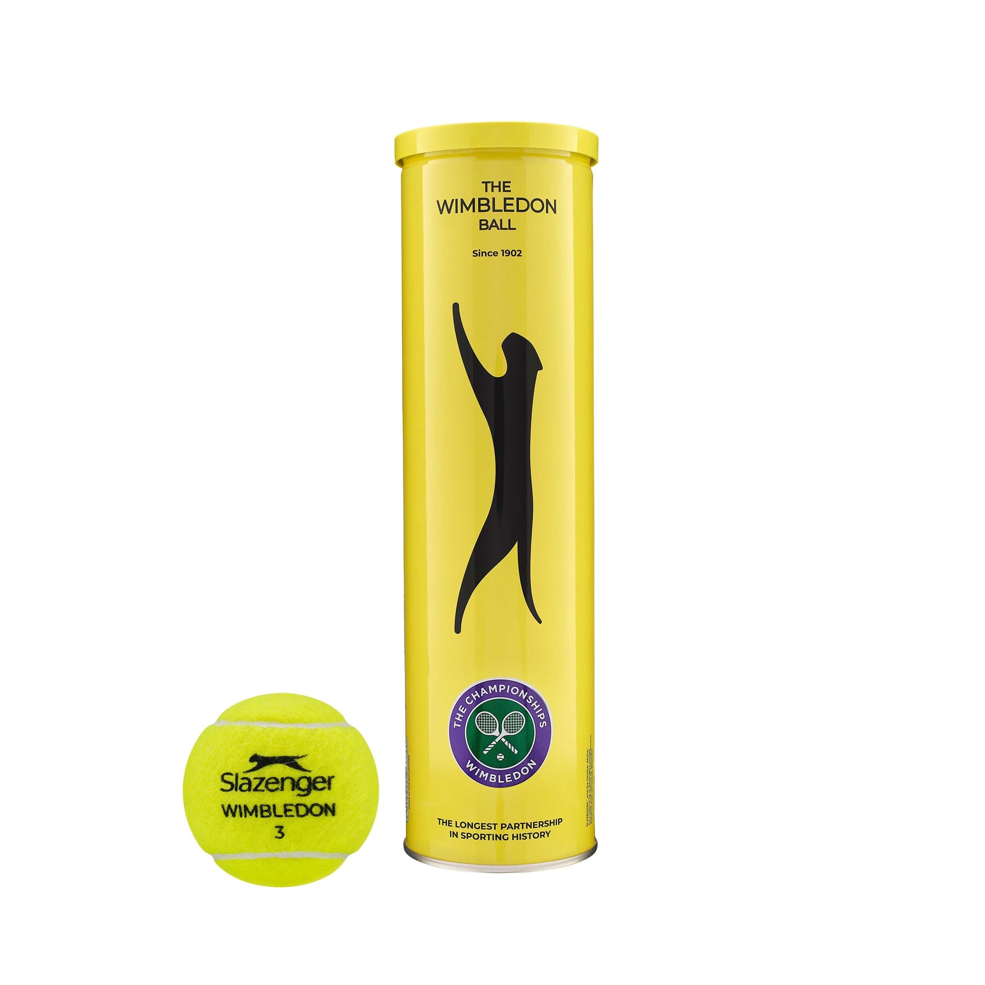 Slazenger Wimbledon tennis balls, sporting goods, with bright yellow exterior and brand logo, ideal for tennis matches