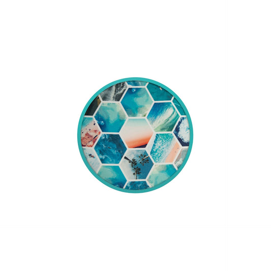 Waboba Wingman silicone flying disc for outdoor sports, shown on a grassy field with bright blue and yellow colors.