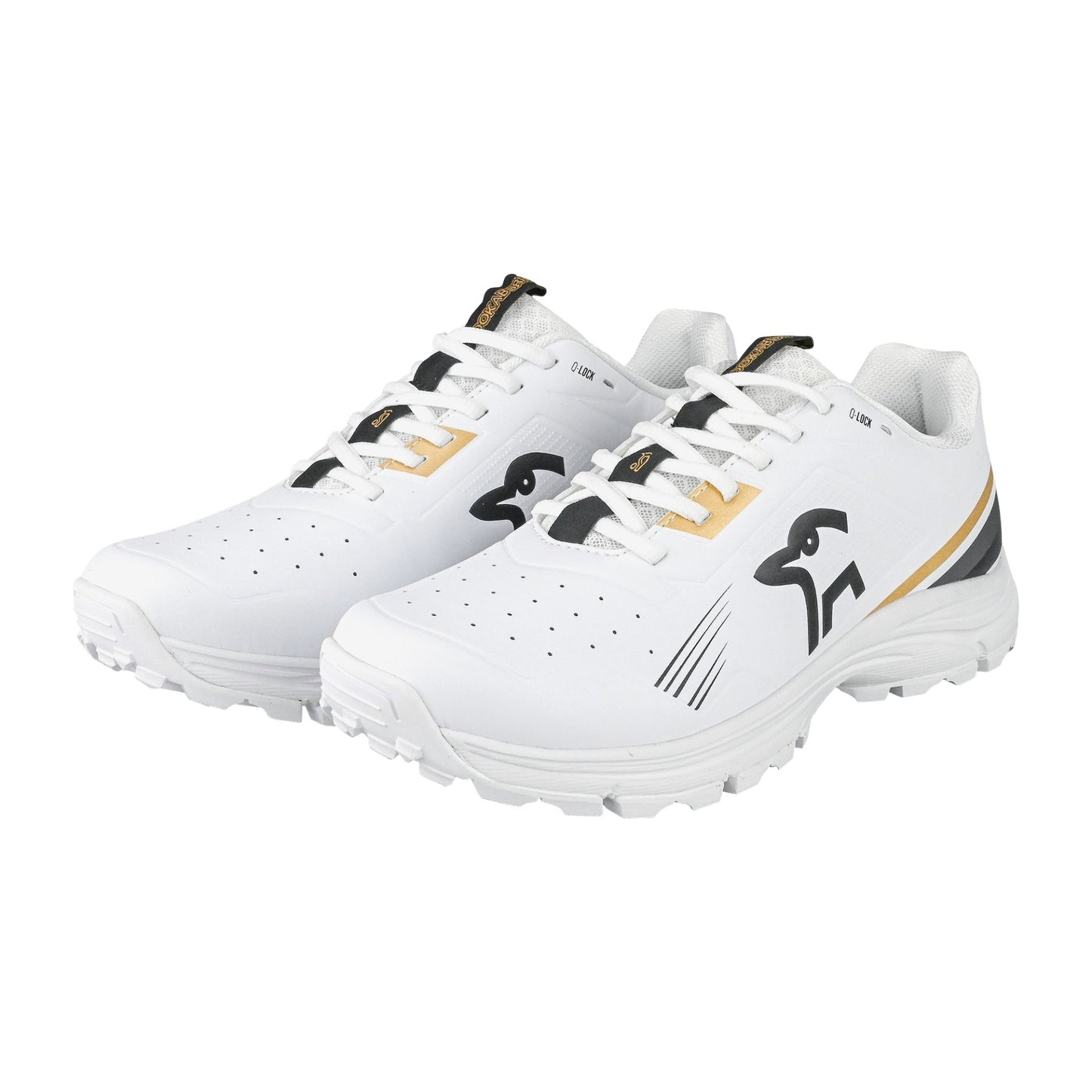 Kookaburra KC 3.0 rubber cricket shoes in black with red accents, featuring a sturdy sole and breathable upper for cricket players.