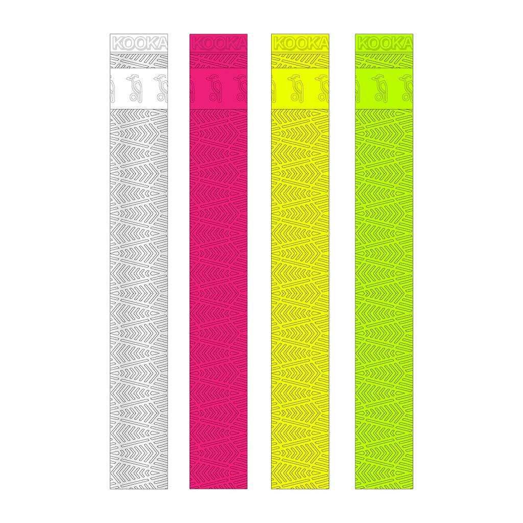 Kookaburra Aura Grip cricket bat grip in vibrant colors, designed for secure hold and comfort during cricket matches.