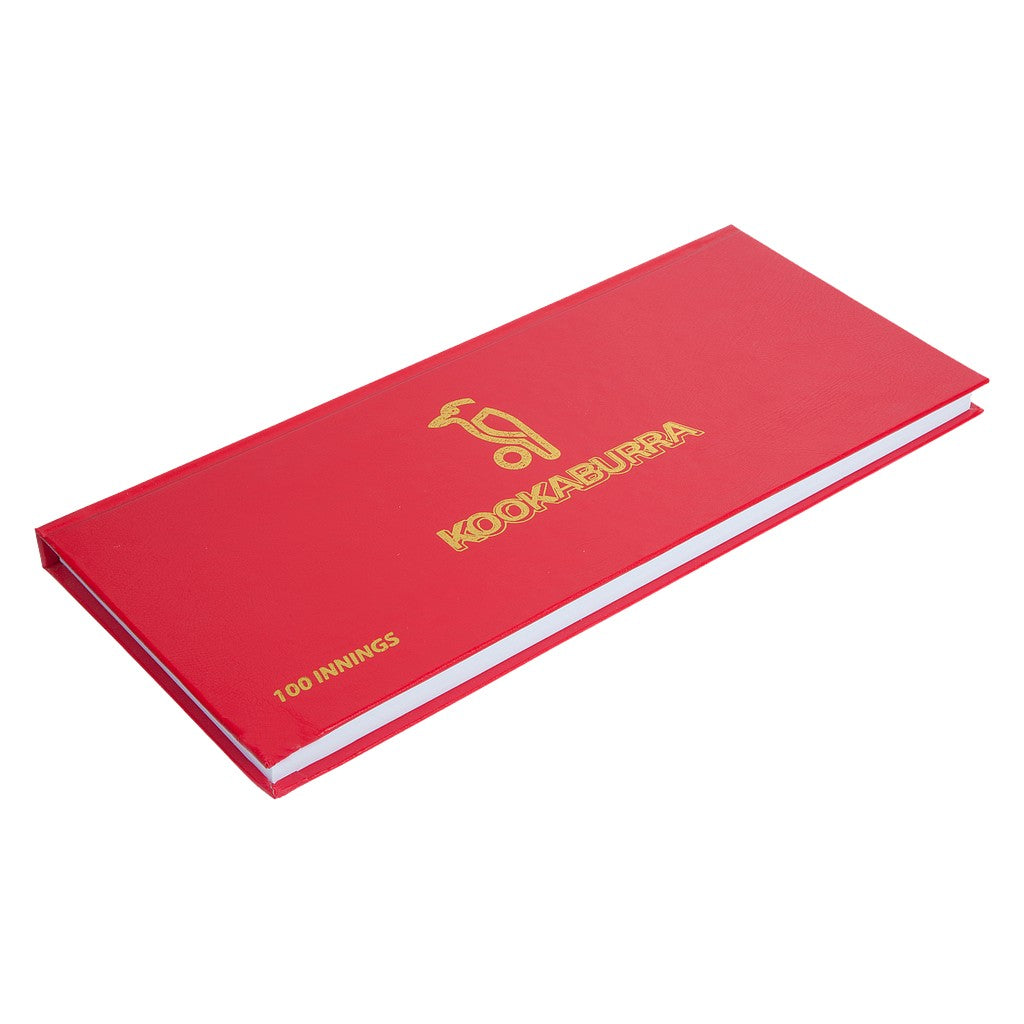 Kookaburra Scorebook for cricket, 100 innings, with pages for recording scores and player details in a durable design