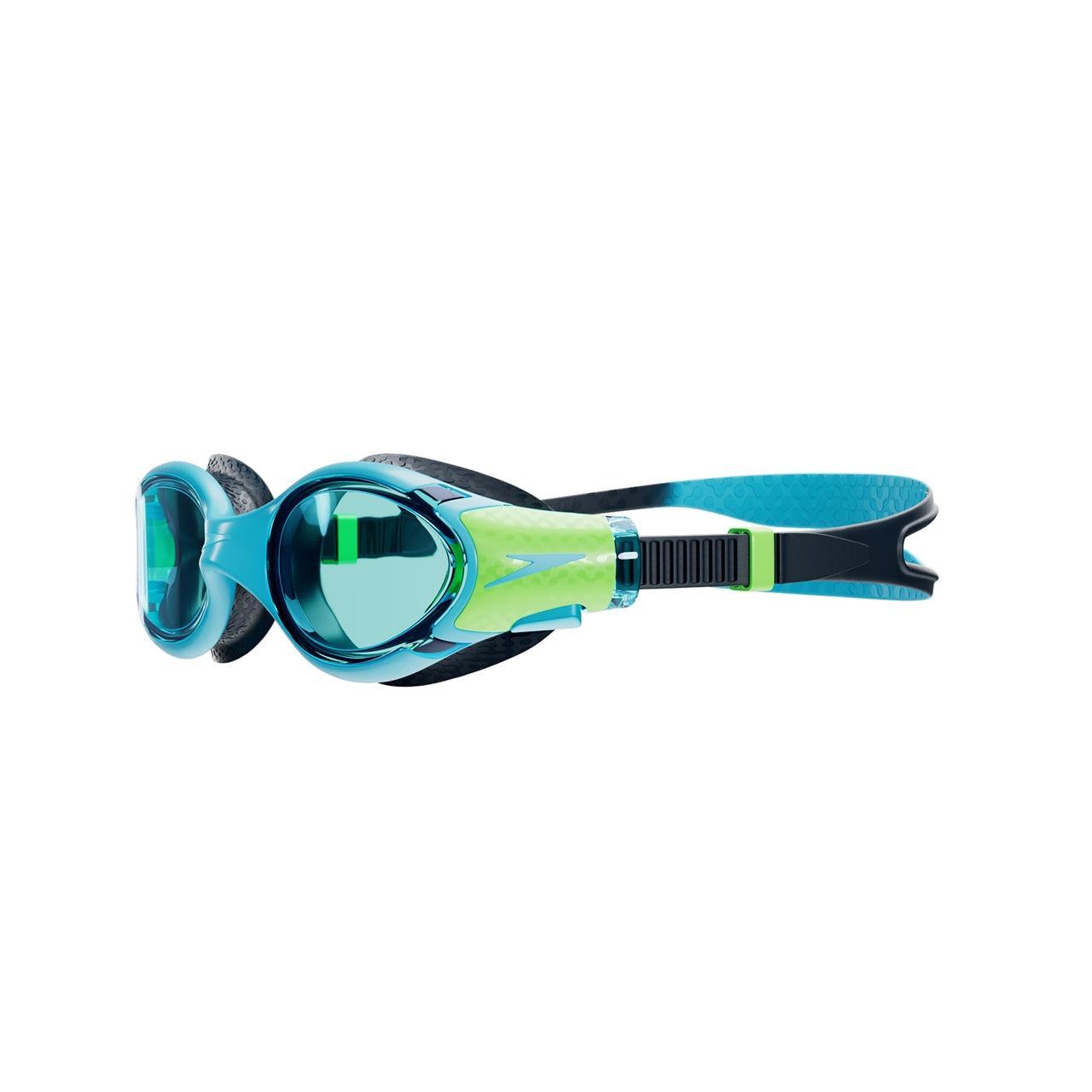 Speedo Biofuse Junior 2.0 swimming goggles with clear lenses and adjustable strap for kids' comfortable fit.