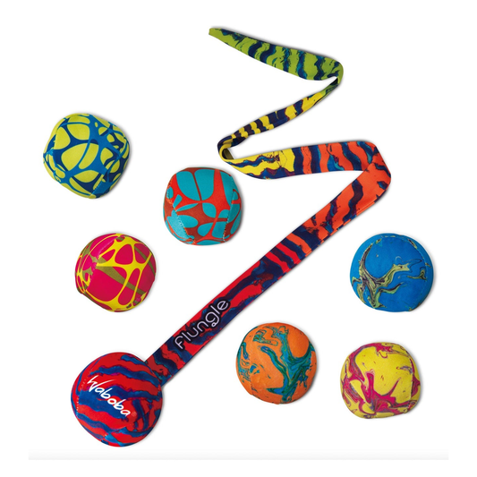 Waboba Flungle sporting goods ball with colorful, textured surface designed for outdoor play and water games.