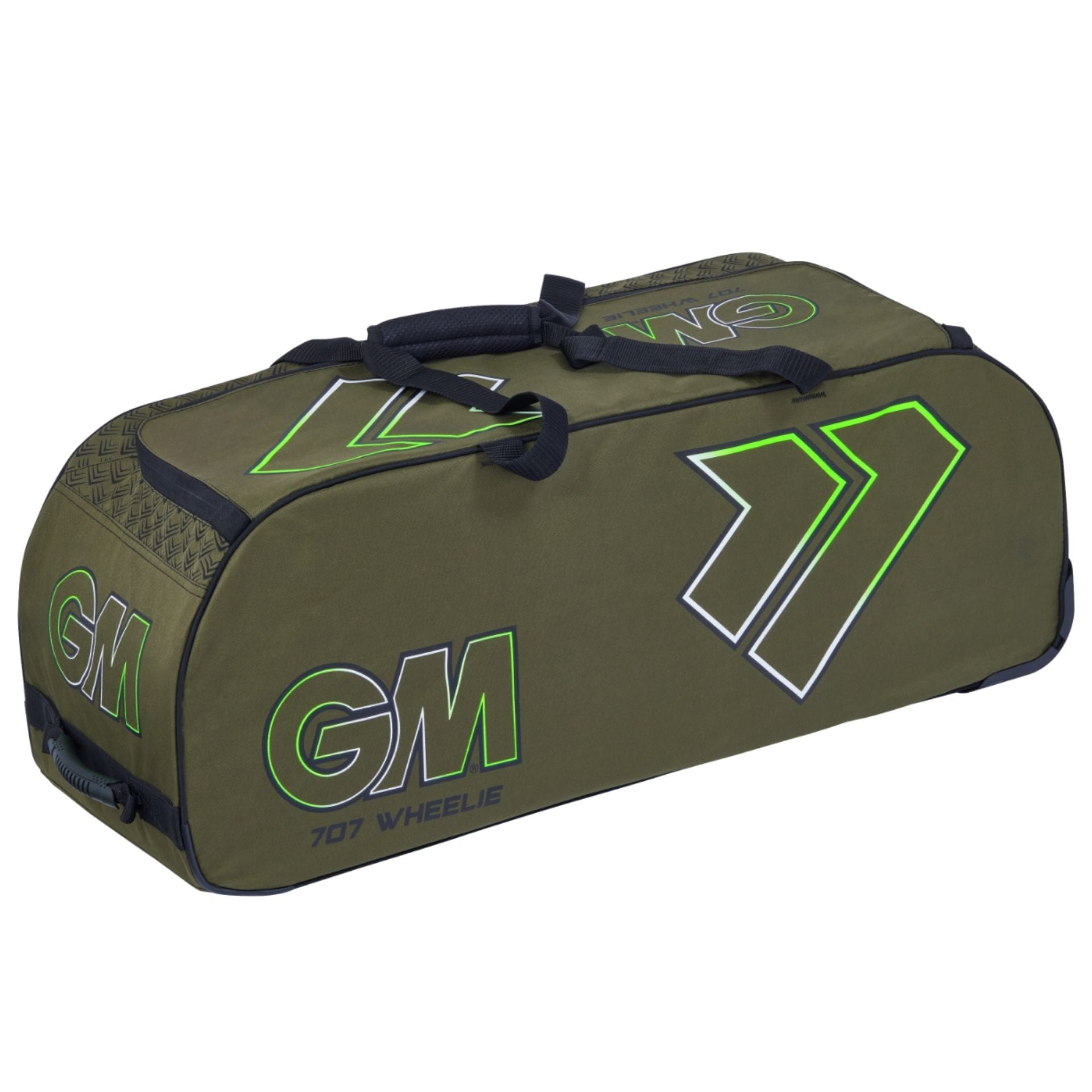 Gunn & Moore 707 cricket wheelie bag with multiple compartments and sturdy wheels for easy transport of cricket gear.