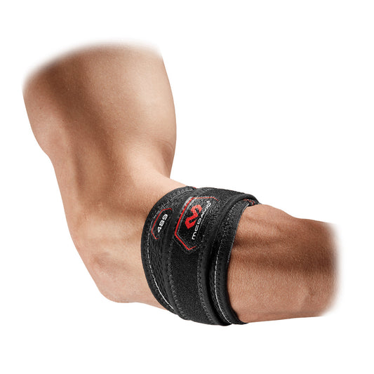 McDavid Tennis Elbow Strap with Sorbothane Pads, black sporting goods accessory for elbow support and pain relief.