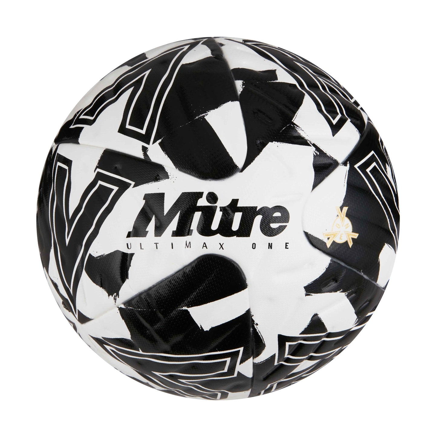 Mitre Ultimax One football in white and black with logo, designed for sports and outdoor football playing.