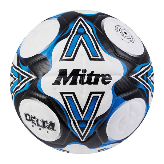 Mitre Delta One football with black and white panel design, sporting goods for soccer training or matches.