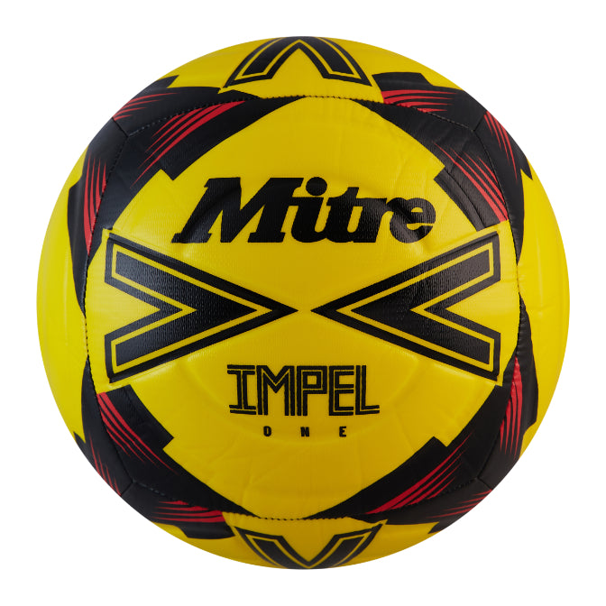 Mitre Impel One football for sporting goods, featuring a white and black design with textured surface for optimal grip and durability.