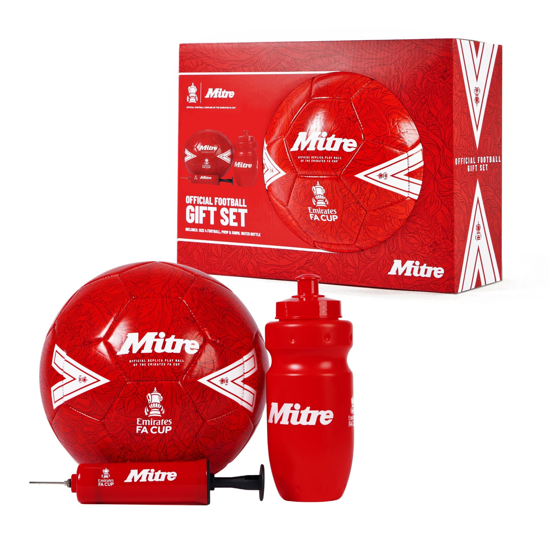 Mitre FA Cup gift set including a soccer ball, training jersey, and accessories, perfect for football fans and players.