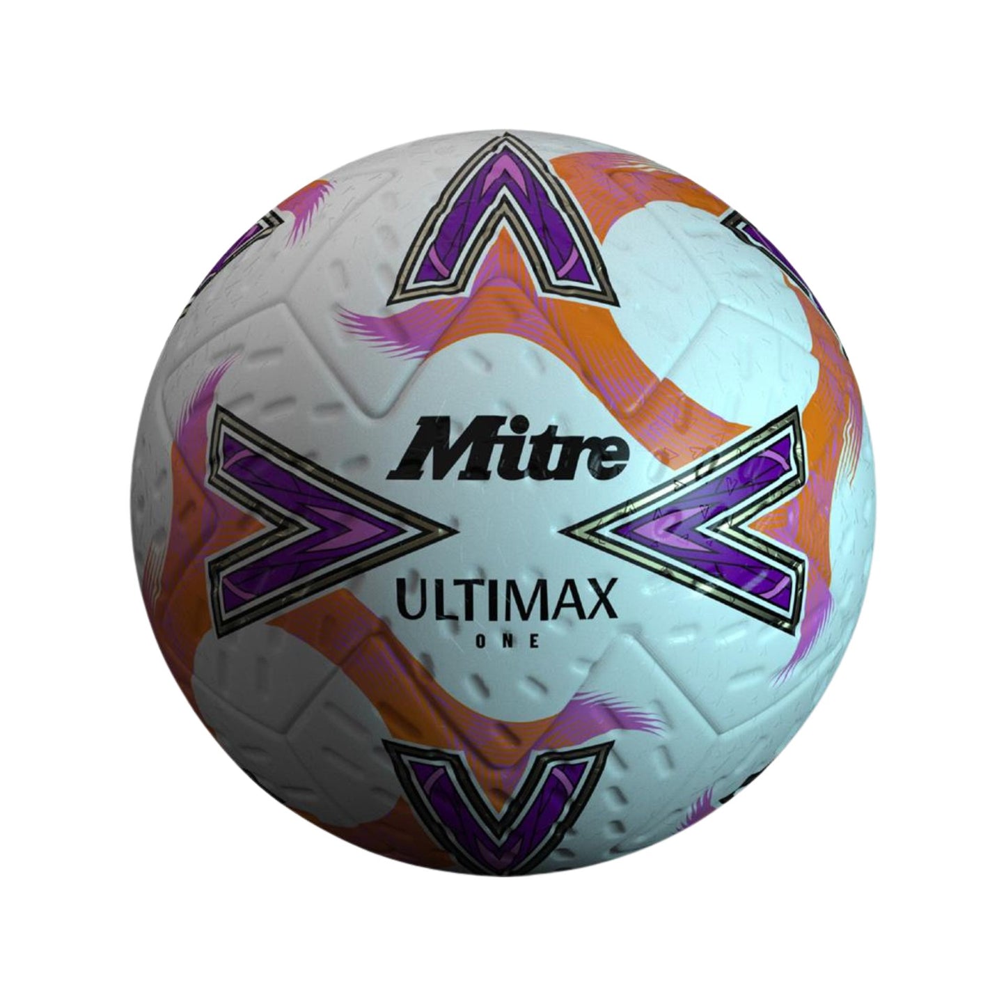 Mitre Ultimax One football for sporting goods, showing a close-up of the black and white patterned football ball.
