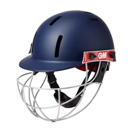 Gunn & Moore GM Purist Geo II cricket helmet with face guard and ventilation, designed for protection and comfort during play.