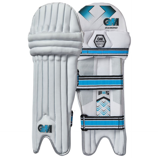 Gunn and Moore GM Diamond batting pads for cricket, protective sporting goods with padded leg guards for batting.