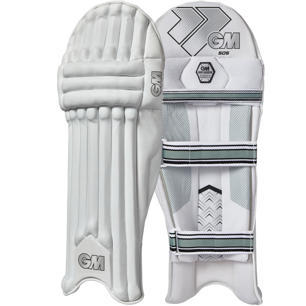 Gunn & Moore GM Cricket 505 batting pads, white protective cricket pads with adjustable straps and padding for batting protection