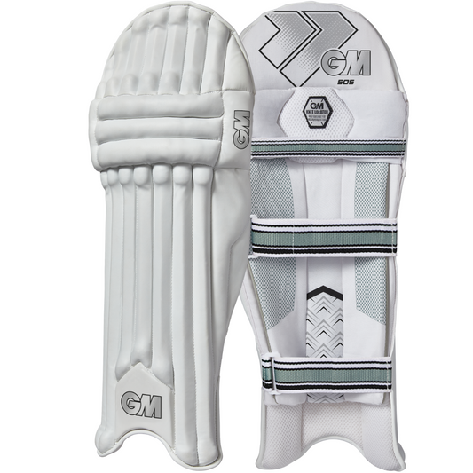 Gunn & Moore GM Cricket 505 batting pads, white protective cricket pads with adjustable straps and padding for batting protection