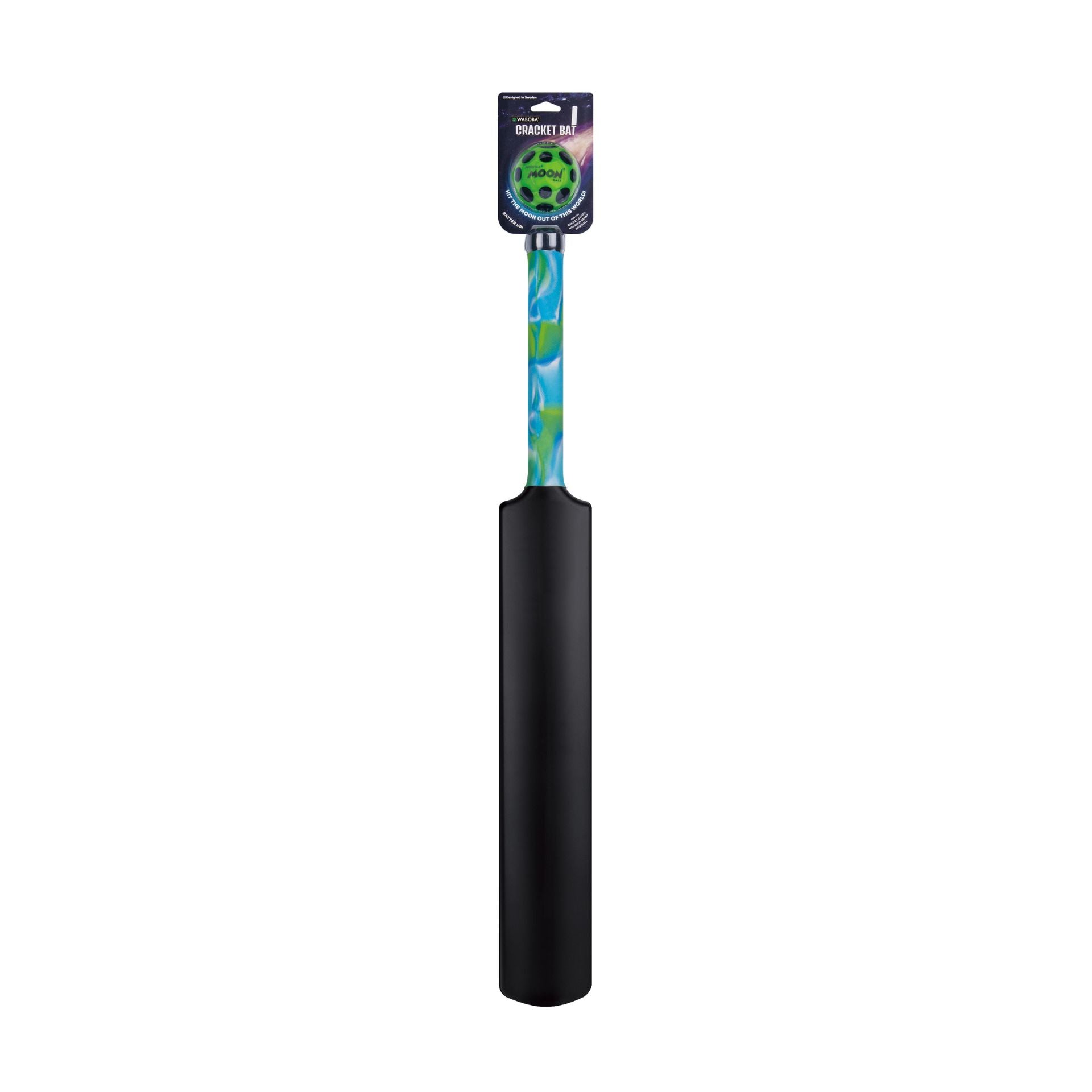 Waboba Mini Cricket Bat set with moon ball for outdoor sports, featuring a small cricket bat and a moon-shaped ball.