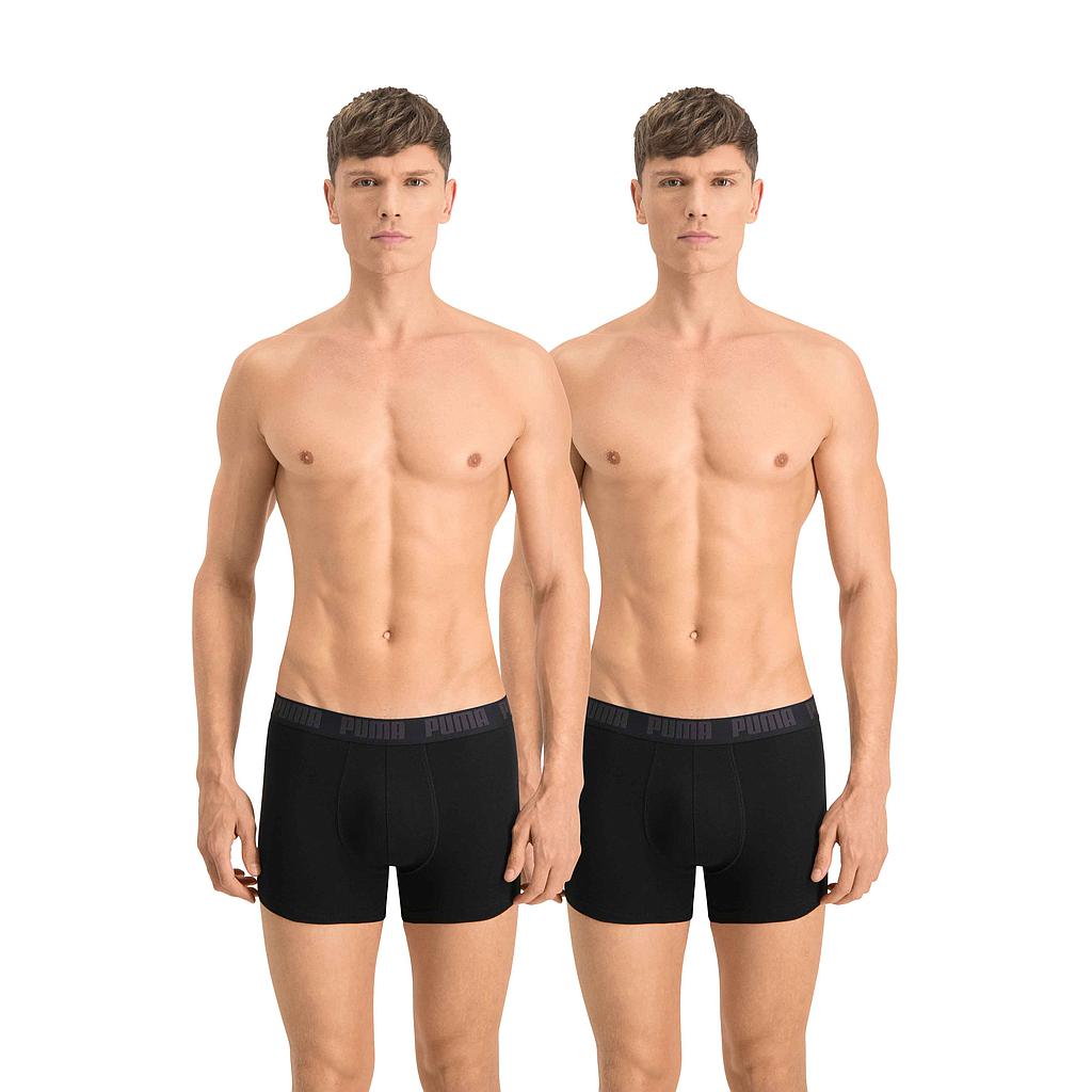 Puma Basic Boxer underwear pack of 2 in black and gray, made of comfortable sporting goods fabric, for men.