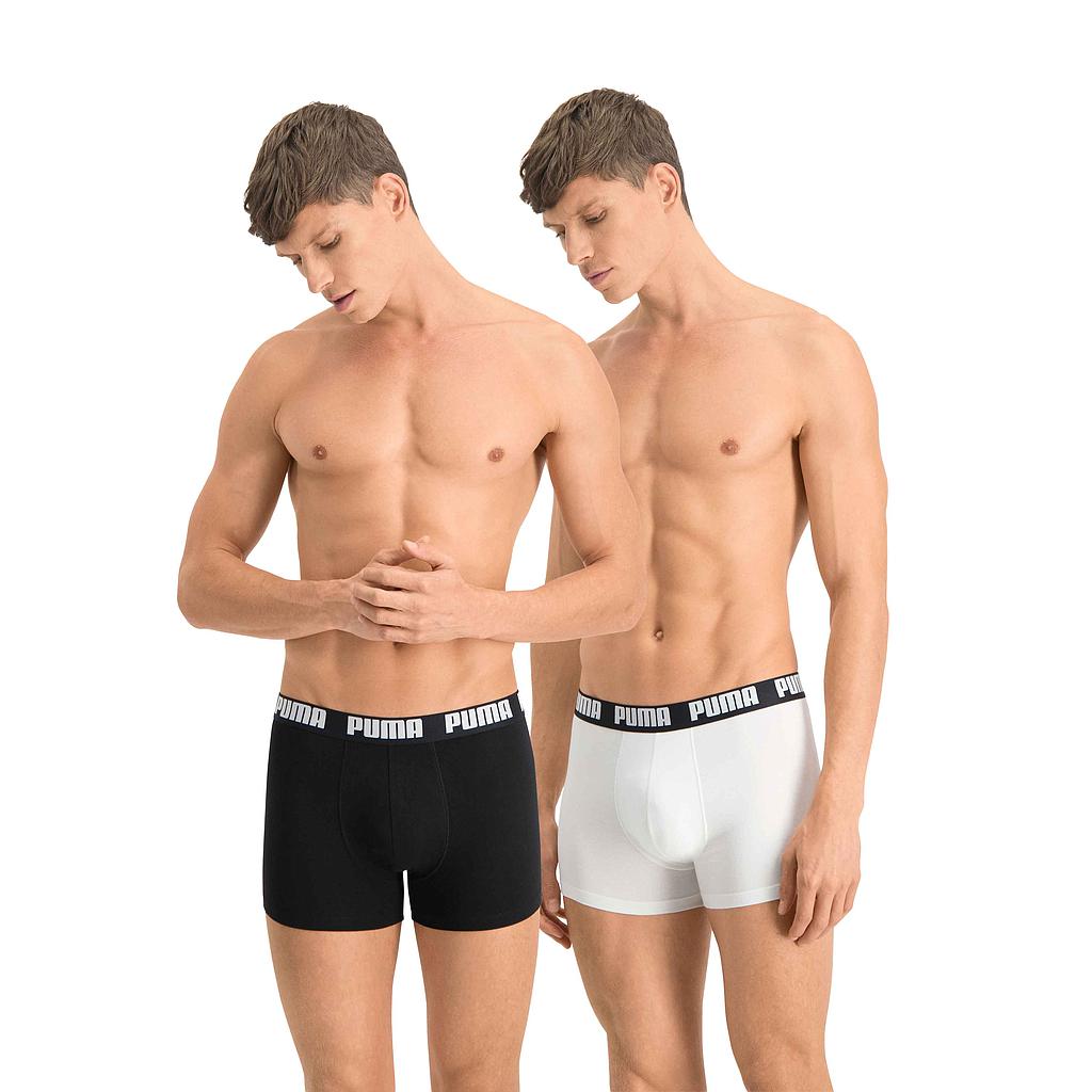 Puma Basic Boxer briefs pack of 2, men's sporting underwear in black with Puma logo, comfortable fit, cotton blend fabric.