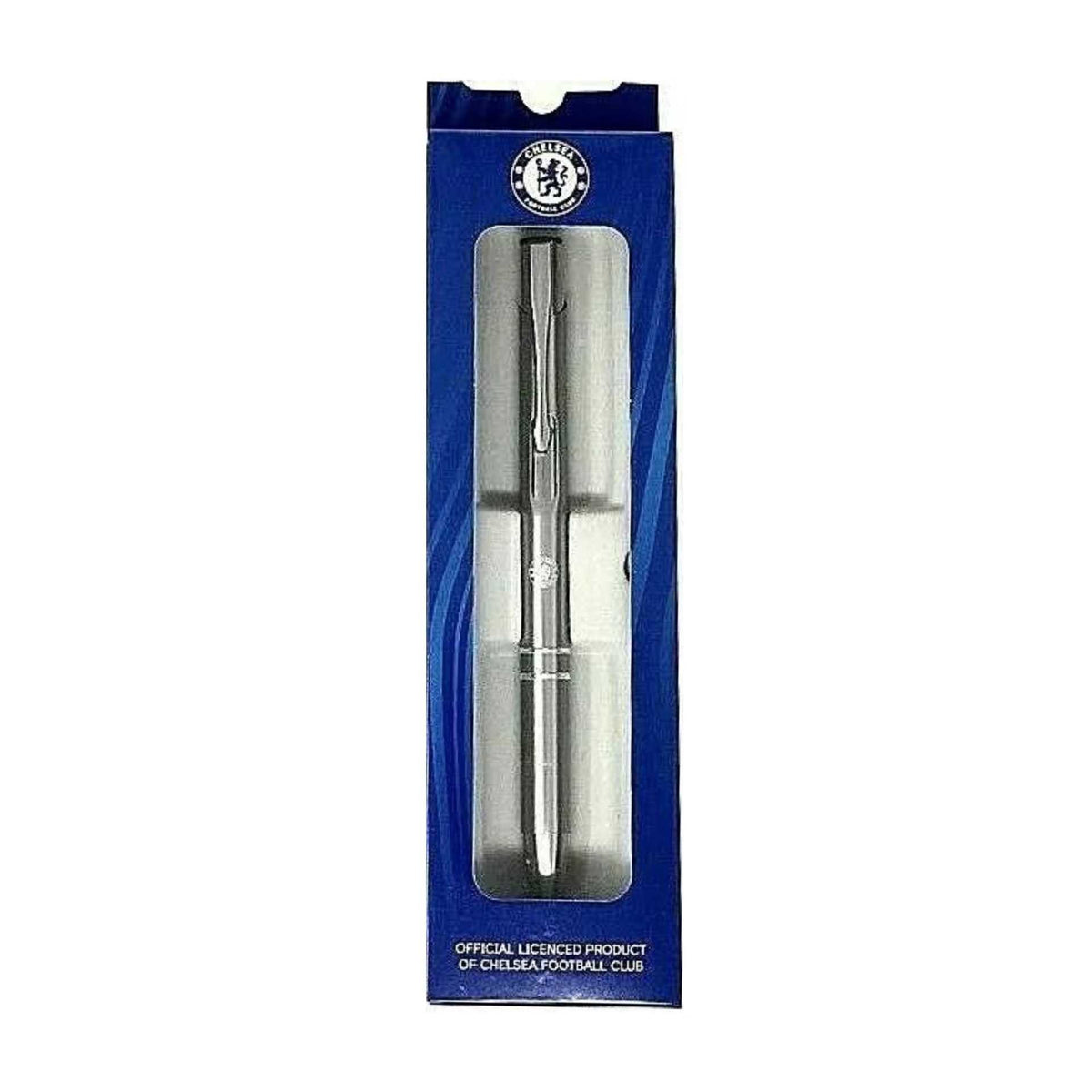 Team Merchandise satin blue ballpoint pen with gift box, sporting goods accessory for fans and collectors.