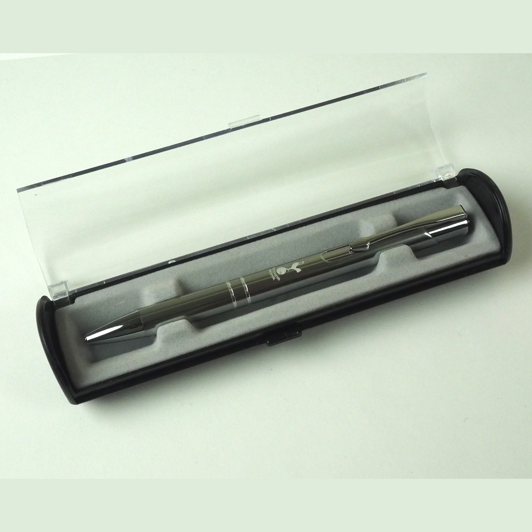 Team Merchandise satin blue ballpoint pen with gift box, sporting goods accessory, featuring smooth ink flow and elegant design
