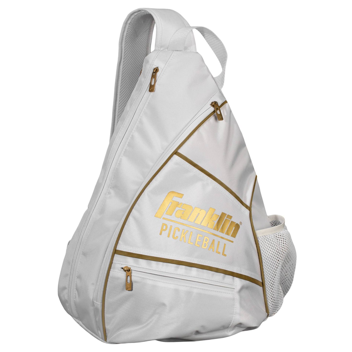 Franklin pickleball sling bag in black with adjustable strap, designed for carrying pickleball paddles and accessories.