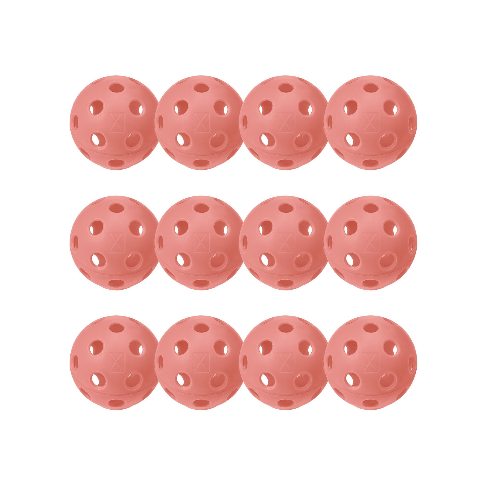 Franklin X-26 indoor pickleballs in a pack of 12, sporting goods for pickleball games, clearly visible with brand logo.