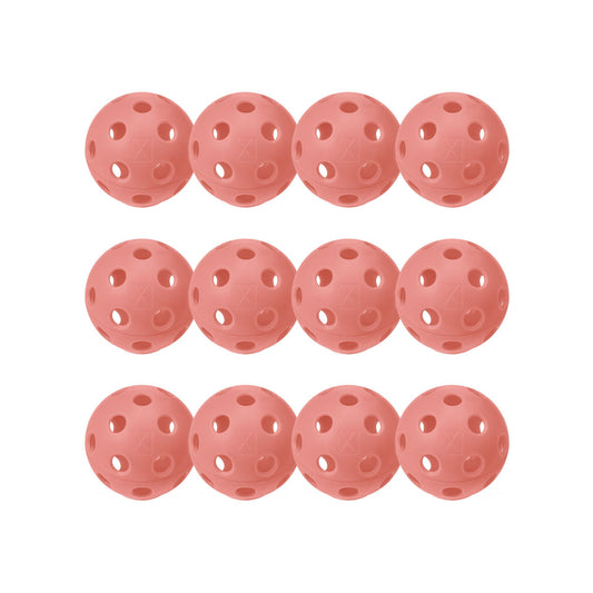 Franklin X-26 indoor pickleballs in a pack of 12, sporting goods for pickleball games, clearly visible with brand logo.