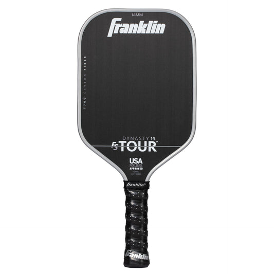 Franklin FS Tour Dynasty pickleball paddle with black and yellow design, sporting goods product for pickleball players.