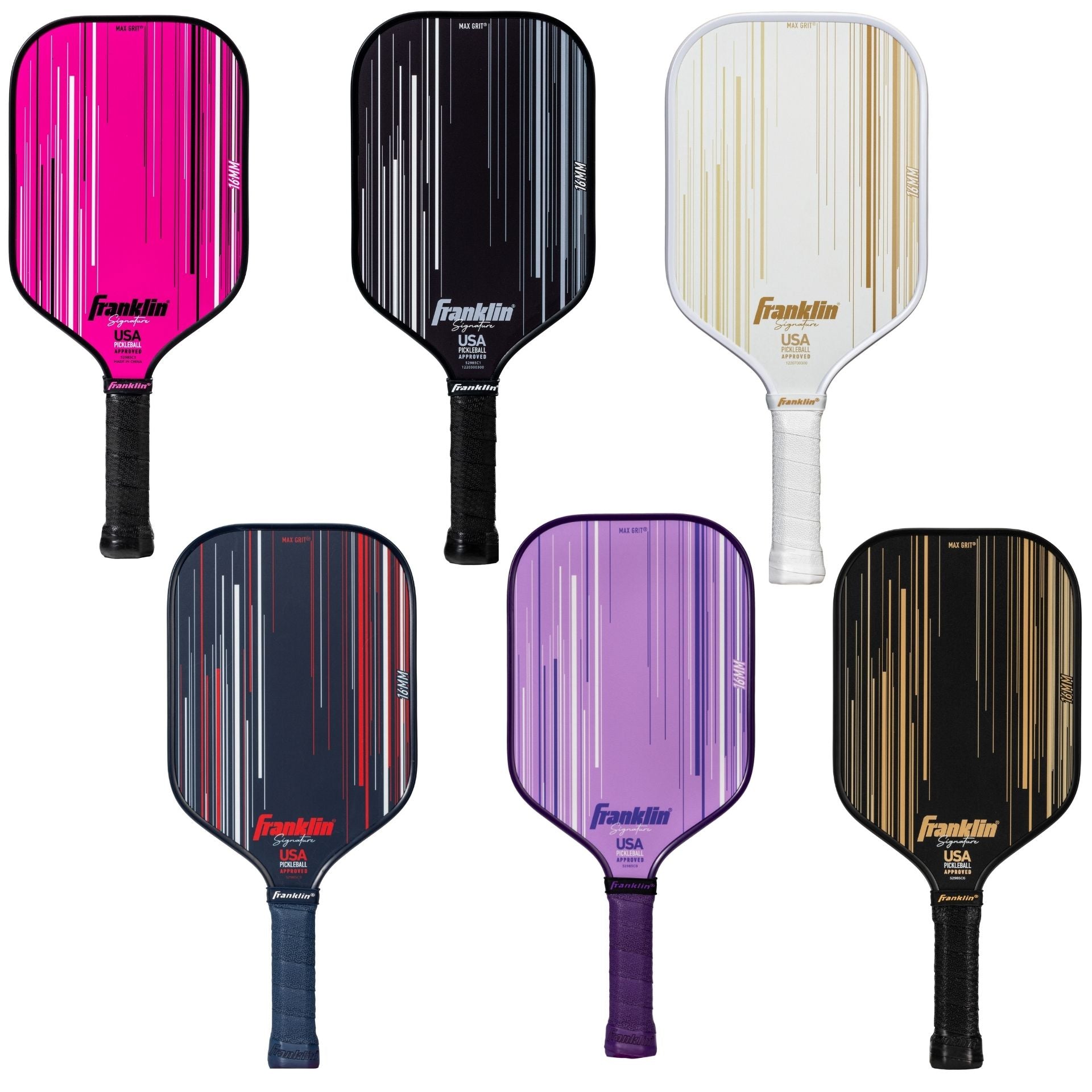 Franklin Signature Pro Series pickleball paddle with green and black design, sporting a smooth surface and ergonomic grip.
